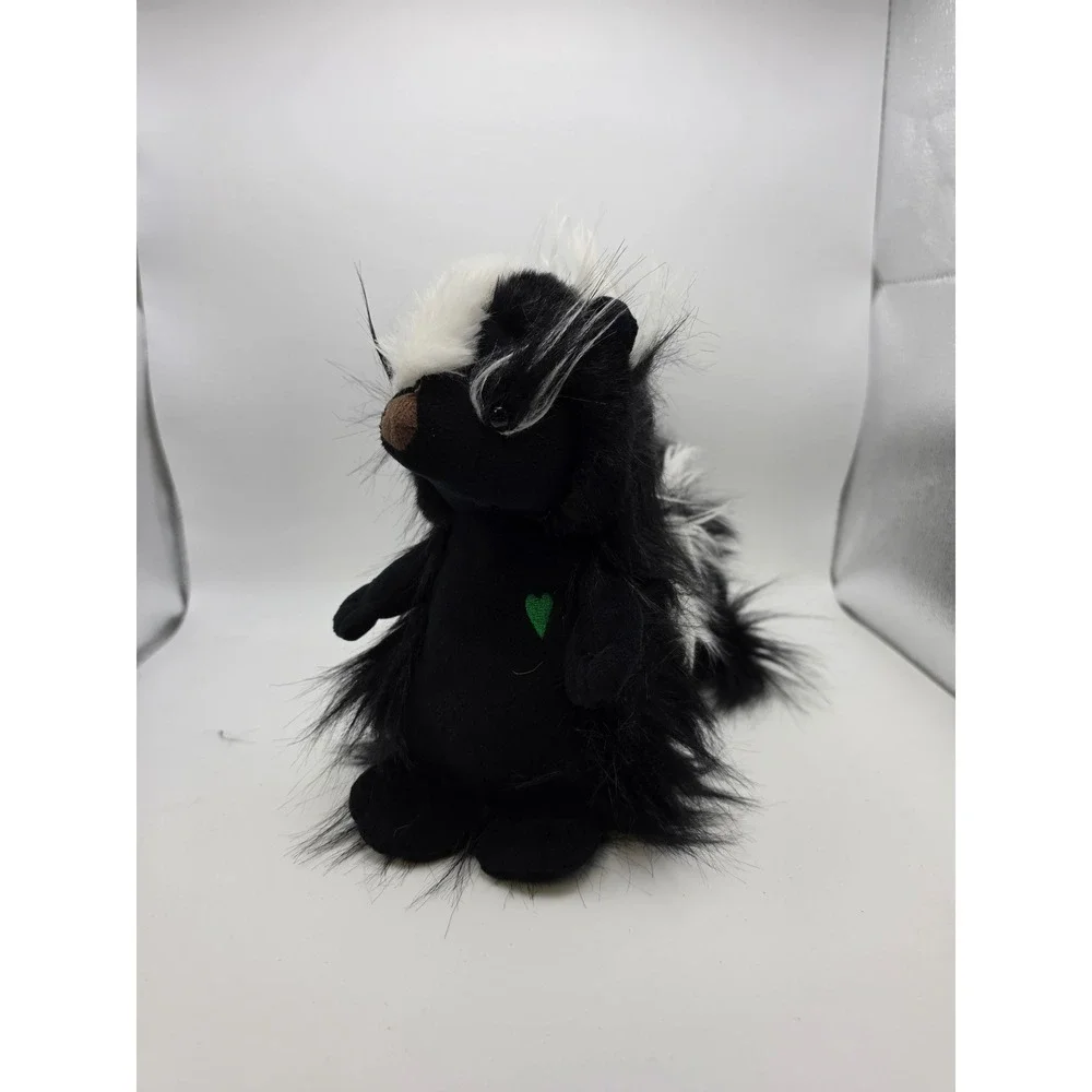 Portland Plush Steven Skunk Black White Shaggy Fur Stuffed Animal Green Heart 9